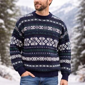 Vintage 90s Men's Large Fair Isle Sweater Acrylic USA Made Nordic Ski 48” Chest